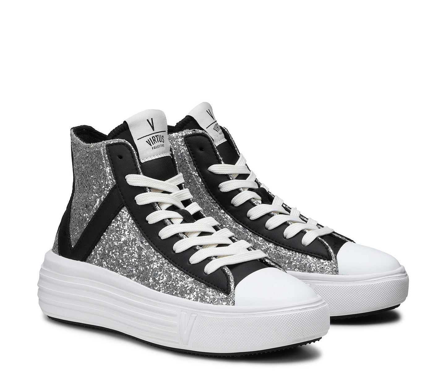 Venus Glitter/leather silver/black