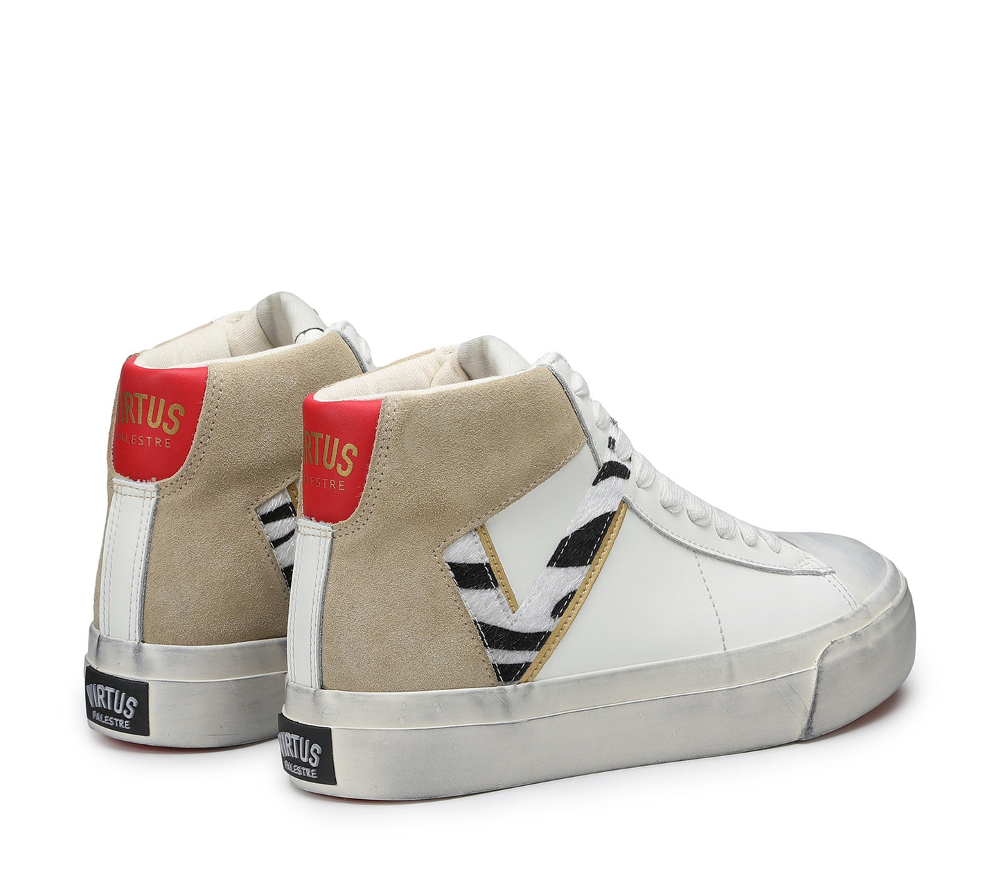 Rubby Mid Leather/suede off white/sand-zebra
